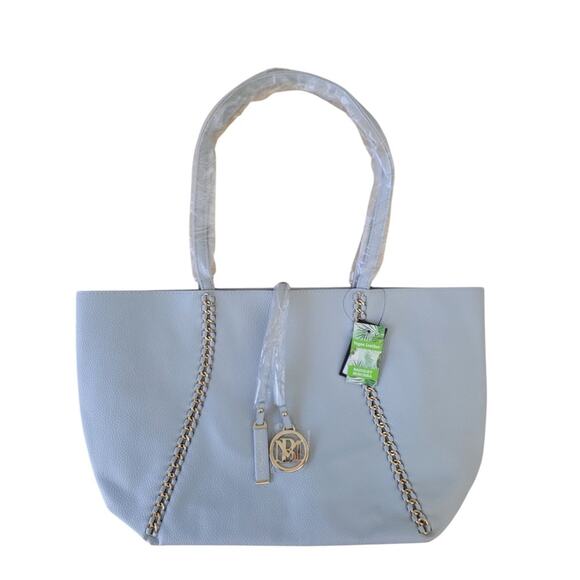 Badgely Mischka Elegant Tote Bag with silver hardware - Picture 1 of 4